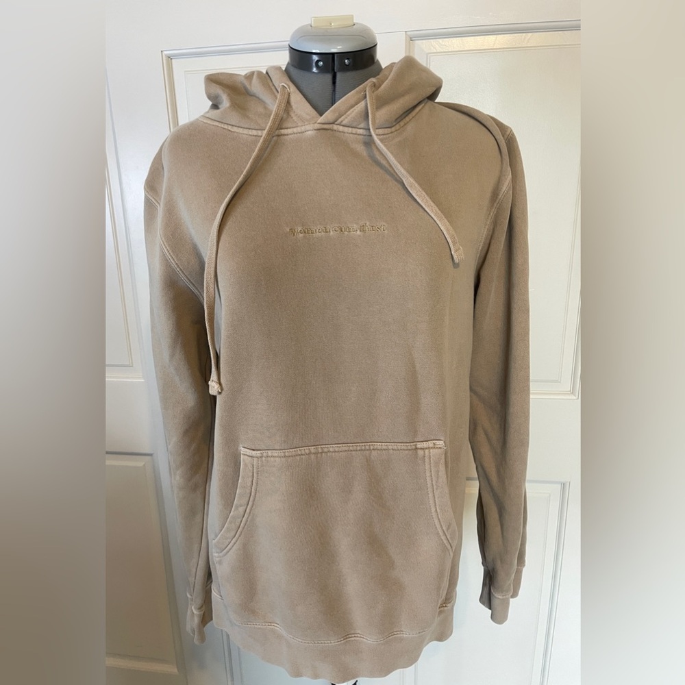 Tan Raglan Sleeve Hoodie with Minimalist Design Vintage “WCF Collection”